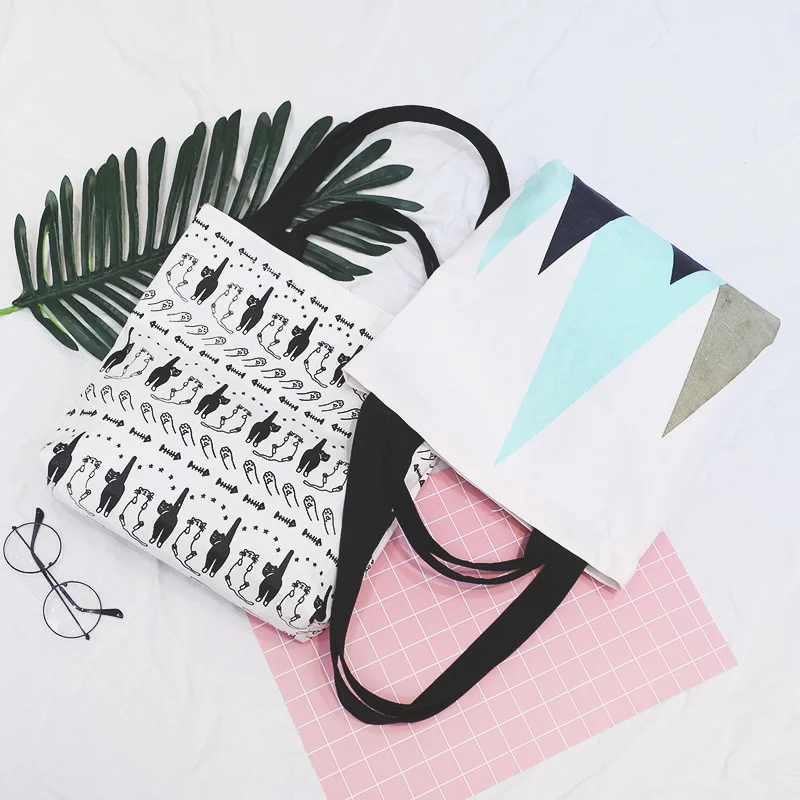 Хипстер Кот плед полосы рука Женская Одна сумка тканевая через плечо Экологичная сумка просто напрямую от производителя