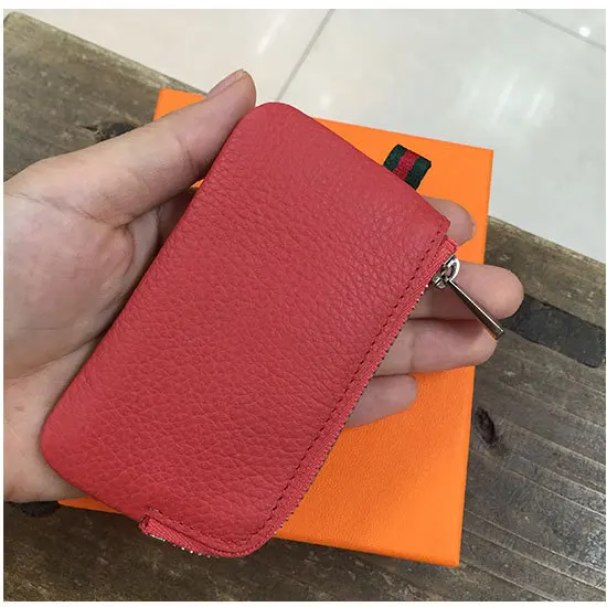 Genuine Leather key pouch Fashion brand keychain Unisex key holder case luxury designer car key bag cute solid key wallet - Цвет: Watermelon Red