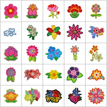 

Peony Lotus Embroidery Roses Flower Patch Iron on Patch Embroidered Patches for Clothing Diy Appliques for Jeans Backpack Hat