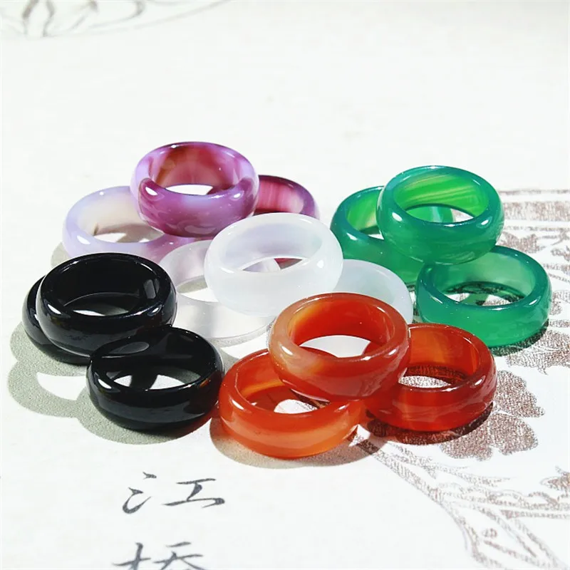 Jadery Classic Natural Green Back Agate Stone Ring Men Women Charm Jade