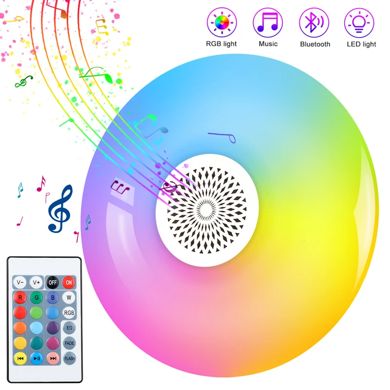

Firya Smart E27 RGB White Bluetooth Speaker LED Bulb Light Music Playing Dimmable Wireless Led Lamp with 24 Keys Remote Control