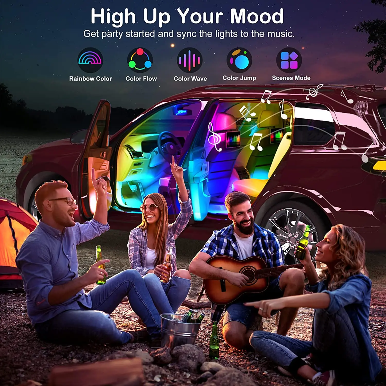 Niscarda Car Interior Ambient Light Neon LED Strip Foot Lights USB Remote Music Auto Atmosphere Decorative Lamp led strip lights led car lights led atmosphere lamp led light strip led car decorative lights led car decoration lamp car ambient lights led atmosphere lighting led interior lights car interior lamp