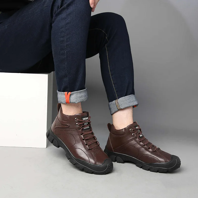 Reetene/мужские зимние ботинки; модные теплые кожаные ботильоны; зимние теплые мужские кроссовки; нескользящая зимняя обувь для мужчин