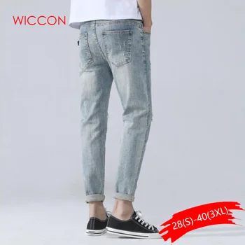 

2020 New Blue Ripped Jeans Men With Pockets Super Slim Brand Slim Fit Destroyed Hole Denim Pants For Cowboy Trousers