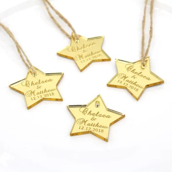 

24x Personalized Laser Cut Baby Name Baptism Wedding Engagement Birthday Party Gold Mirror Five-pointed Star Decoration Label