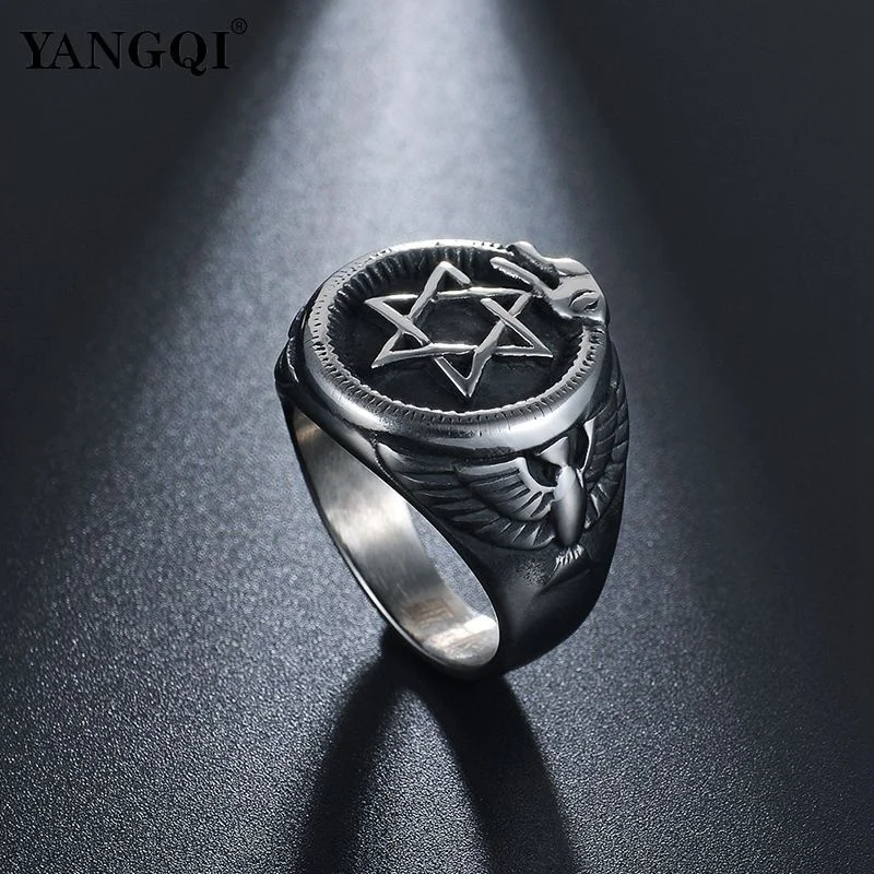 

New Retro Eagle Totem Hexagonal Star Pattern Ring Men's Ring Fashion Vintage Metal Ring Accessories Party Jewelry