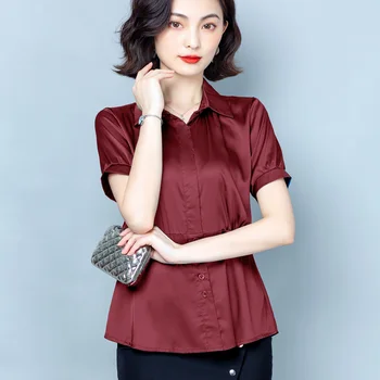 

COIGARSAM 4XL Plus Size Fashion Shirt Womens tops New Summer High Waist Women shirts White Wine Red Black Peacock Blue 2018