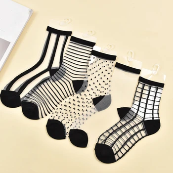 

Harajuku Ankle Socks Women Fashion Transparent Stripe Short Female Summer Women's Socks Summer 2020 Black White Socks
