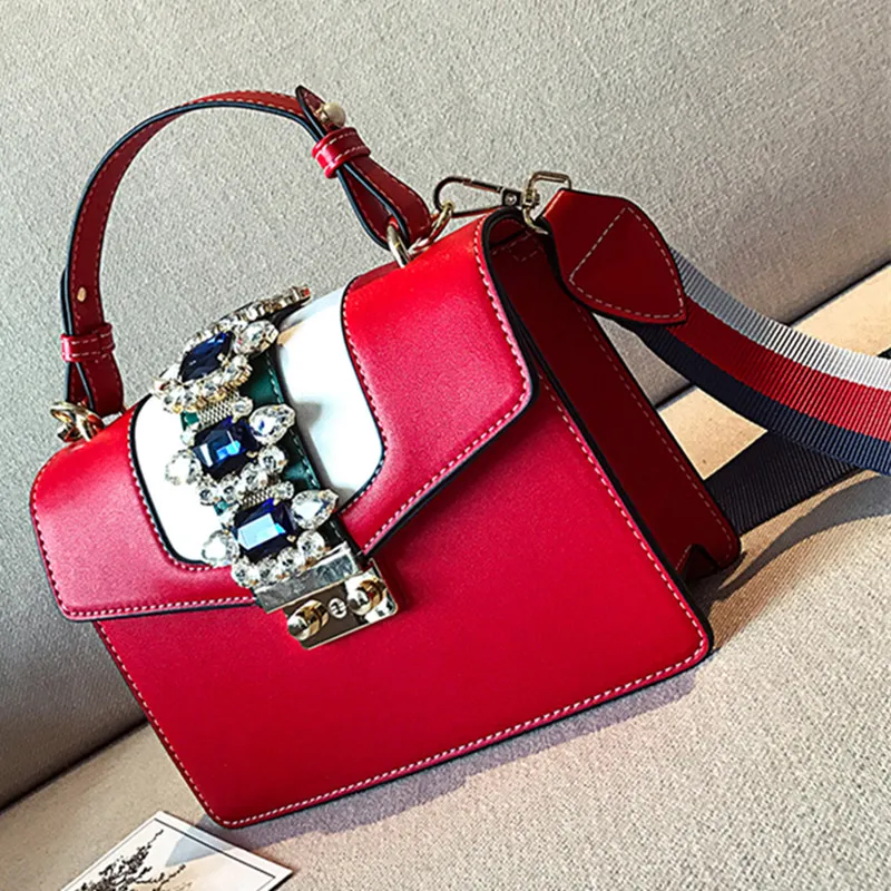 Прямая покупка~ роскошный бренд алмаз драгоценный камень женская кожаная сумка красочные сумки с ремнем на плечо знаменитая дизайнерская сумочка большие сумки - Цвет: red