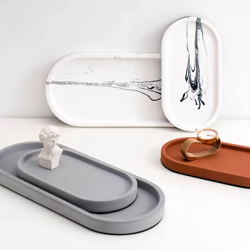 Terrazzo Tray Mould Big Size Oval Home Storage Tray Concrete Silicone
