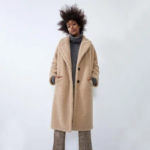 AGong, одноцветное шерстяное пальто с отложным воротником, женские модные однобортные куртки, женские элегантные длинные флисовые пальто для женщин LJ