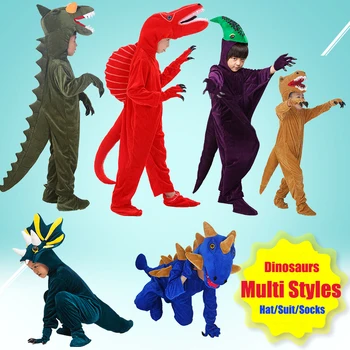 

Tyrannosaurus T-REX Raptor Stegosaurus Dinosaur Costumes Adults Kids Animals Cartoon Halloween Cosplay Costume Dress Up Jumpsuit