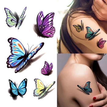 

Waterproof Temporary Tattoo Sticker 3D Butterfly Tattoo Color Flash Trendy Tattoo Small Neck Hand Arm Shoulder Fake Tattoo