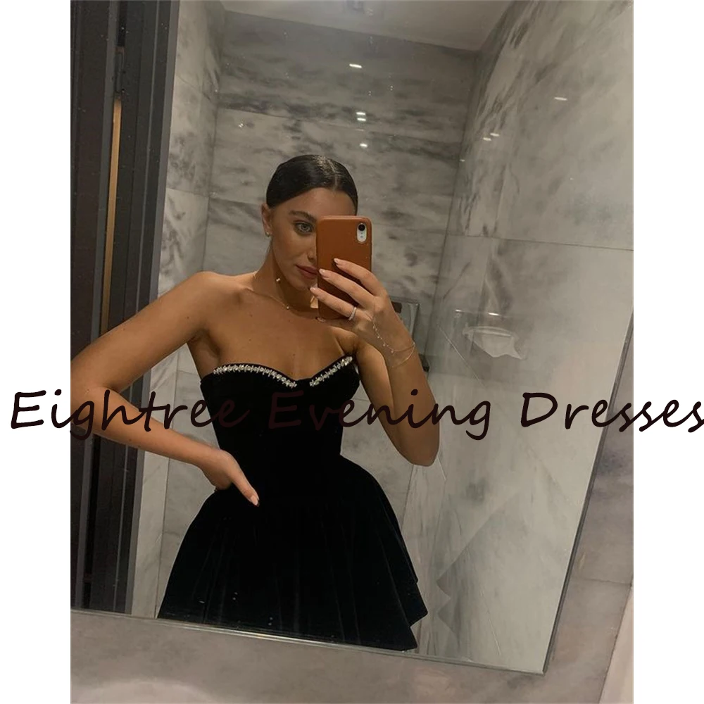 Eightree Modern Black Sleeveless Velour Evening Dresses Formal Club Party Prom Gowns Dress Robe de soiree Vestidos de festa