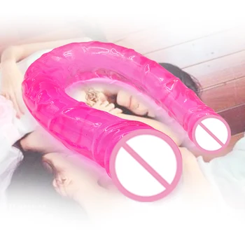U Shape Double Dildo Flexible Soft Jelly Vagina & Anal Women Lesbian Double Ended Dong Penis Artificial Penis Sex Toys for Gay 4