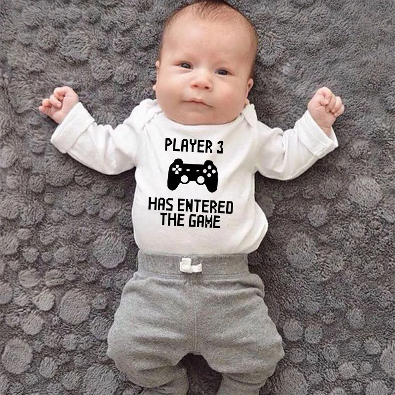 

Player 3 Has Entered Funny Letter Printed Baby Long Sleeve Rompers Boys Girls Cotton Soft Coverall Onesie Babe Romper Wear