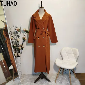 

TUHAO Women Long Dress Fashion Muslim Casual Cardigan Plus Size 3XL 2XL Lacing Splice Loose Long Sleeve Dresses Windbreaker WM04