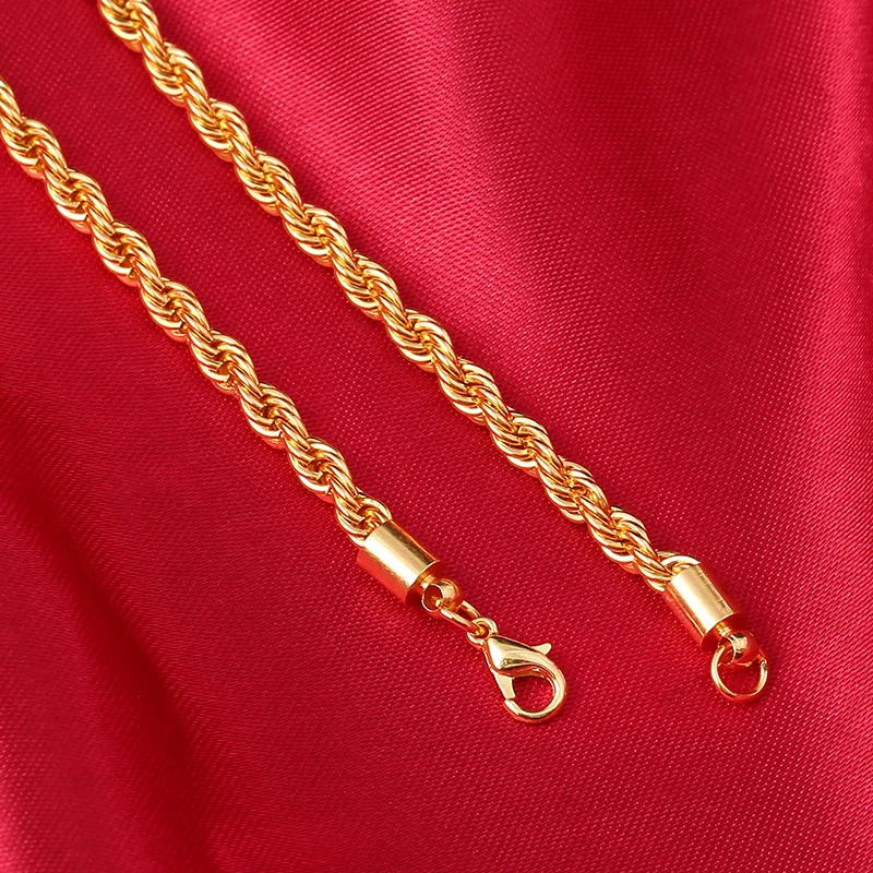 2021 Hot sale Retail Wholesale Long Gold-Color Man necklace 4mm 16,18,20,22,24,26,28,30 inch Twist Rope Chain jewelry accesory