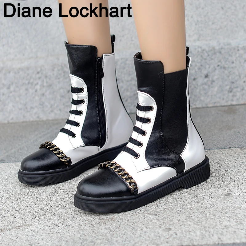 

Mixed Colors Punk Motorcycle Boots For Women Fashion Round Toe zipper Combat Boot Woman Autumn Winter Female Chunky casual Shoes