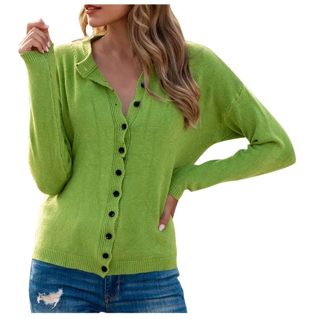 Casual Solid Knit Cardigans Sweater Women V Neck Loose Elegaht Thin Femme Retro Cardigan Coat haut femme Z0826 | Женская одежда