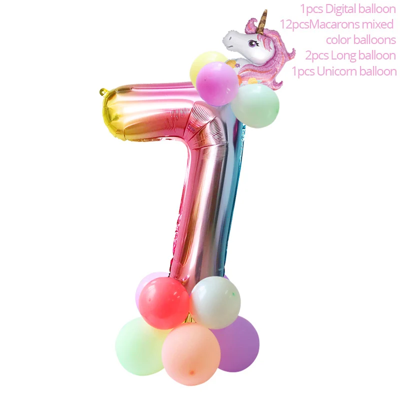 Единорог вечерние украшения принадлежности для рождения детей милые бумажные тарелки чашки надувные единорог воздушный шар реквизит для свадебных фотографий - Цвет: set balloon 7