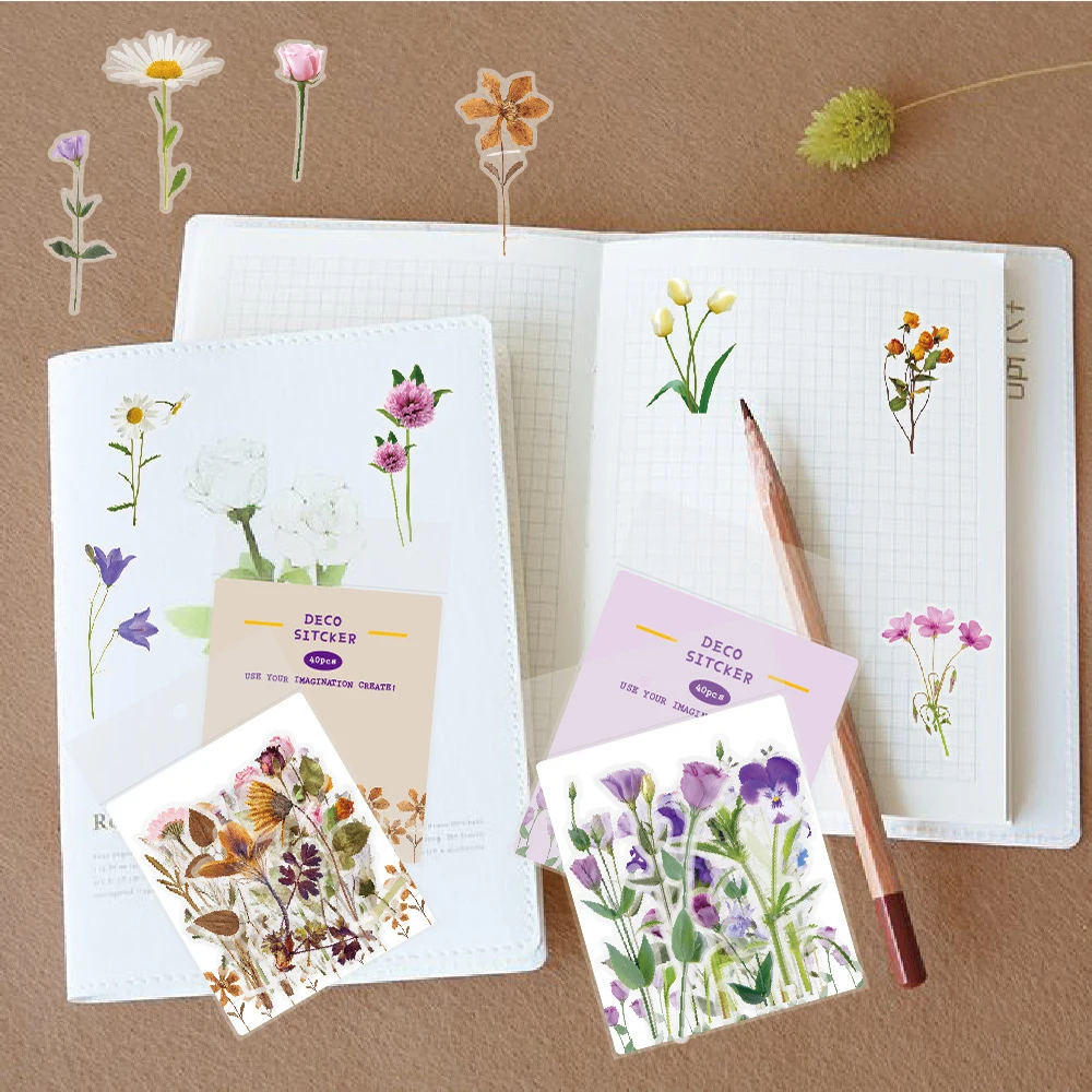Floral and Butterfly Stationery Sticker Set - DIY Journal & Scrapbooking Decoration (40 Pieces)