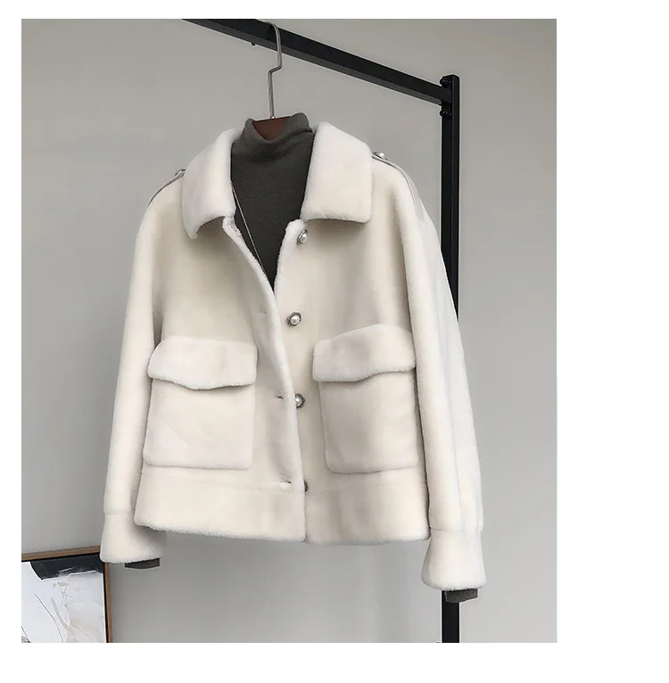 Новое пальто из натурального овечьего меха, Женская куртка из натурального овечьего меха, шерстяное пальто, брендовый стиль размера плюс, F1187 - Цвет: beige
