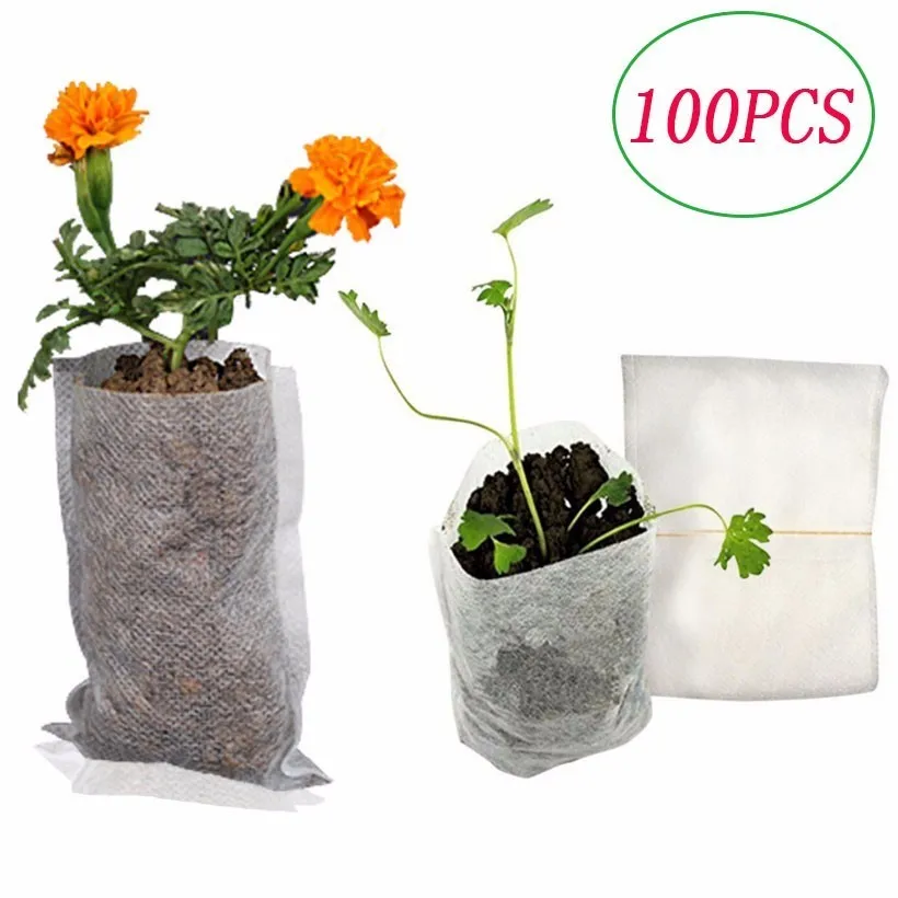 

100/50PCS Eco-friendly Seedling Plants Nursery Bags Organic Biodegradable Grow Bags Fabric Ventilate Growing Planting Bags