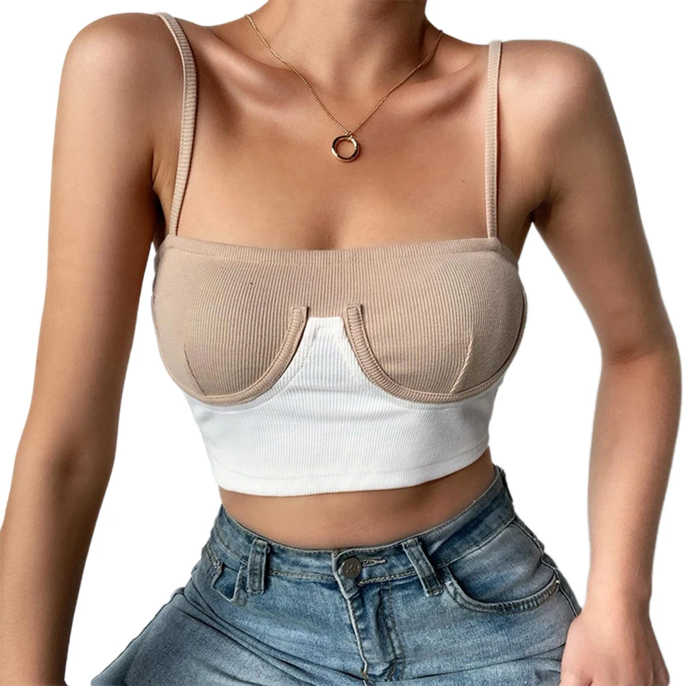 

Women's Fashion Color Contrast Camisole Summer Sexy Backless Exposed Navel Tube Top