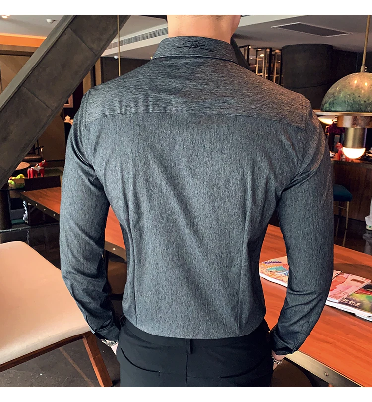 Лидер продаж, мужские рубашки для вечеринок, новая осенняя мужская официальная одежда с длинными рукавами, рубашка, приталенная рубашка для ночного клуба, смокинг, однотонная блузка Homme