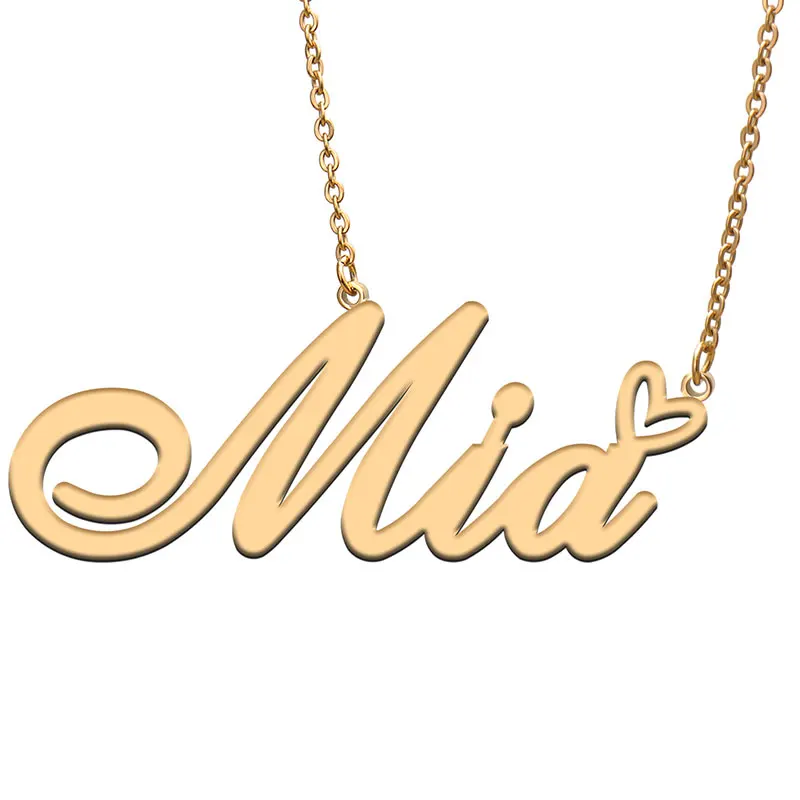 Ожерелье Love Heart Mia с именем для женщин колье из нержавеющей стали золотистого и