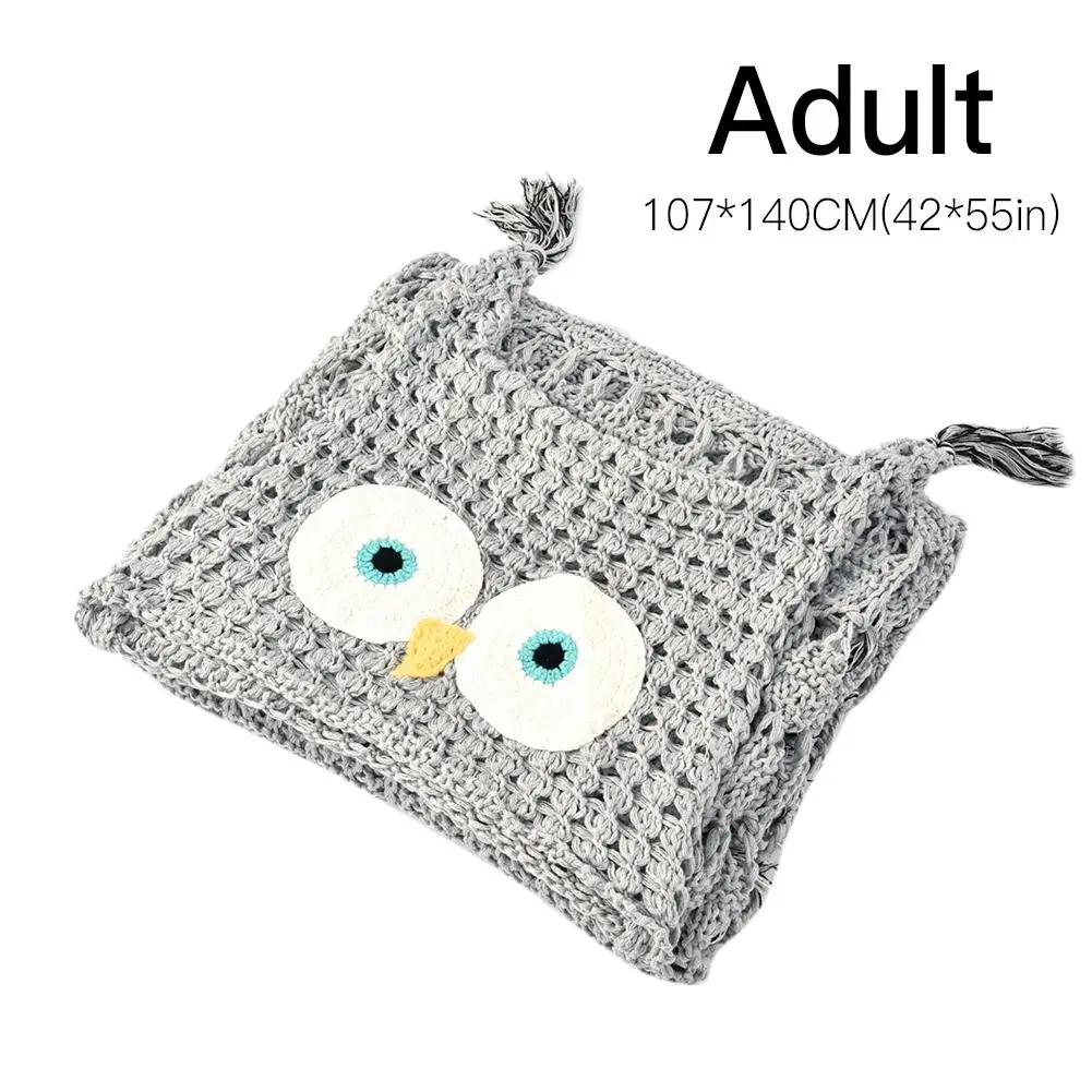 Adult gray Крючком с капюшоном одеяло с изображением совы животных Совы Стиль пончо Новинка для мальчиков и девушек, для детей вязаный свитер с капюшоном пончо Одеяло - Цвет: Adult gray