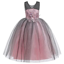 Элегантное платье принцессы для девочек; вечернее платье для девочек; Летние Детские платья для девочек; костюм для крещения; свадебное платье с цветочным узором для девочек