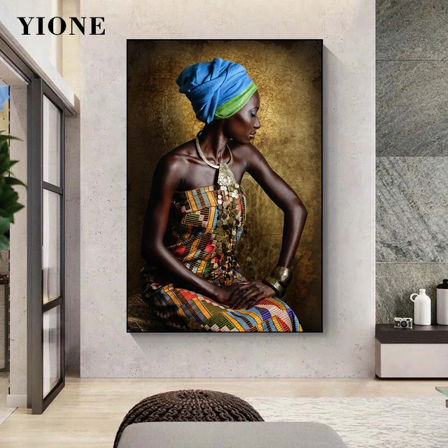 Donne africane moderne pittura su tela personalizzata etnica nera donna  Poster stampa immagine della parete per la camera da letto soggiorno  decorazione della casa - AliExpress