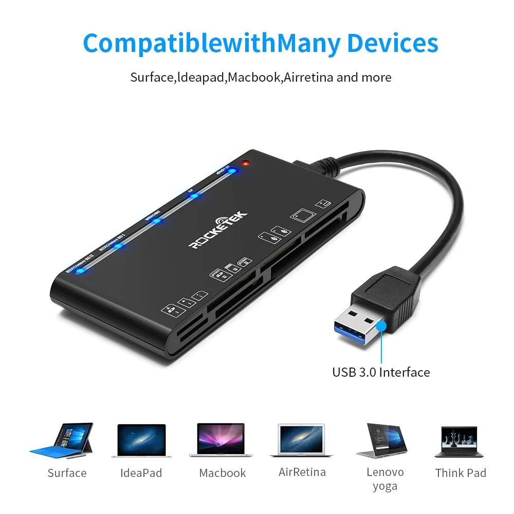 Usb 3.0 Cartão Multi-função Teader cf xd ms sd tf Cartão Sete em um Compatível com Windows Vista xp 10 Linux Mac os Cr7 Leitores de cartão - Imagem 3
