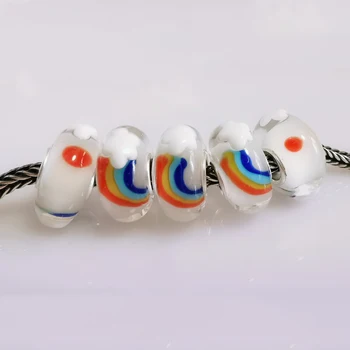 

White Murano Glass Beads Rainbow Color Silver 925 Original Beads Fit Original Bracelet Jewelry Bead for Jewelry Making
