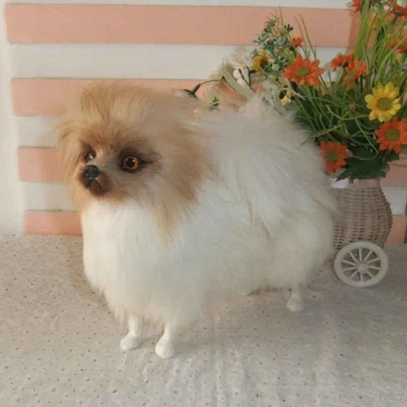 Simulation Dog Toy Polyethylene Furs Natural Colour Pomeranian Doll Children Realistic Animals Plush Toys Models Home Decor Gift