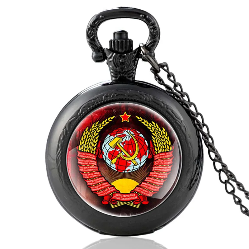 P506-Black Антикварные советские герои Сталин кварцевые карманные часы винтажные для мужчин и женщин бронзовая подвеска ожерелье Подарки - Цвет: P506-Black