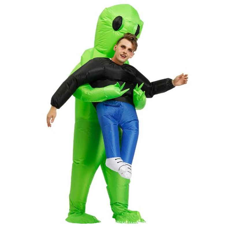 Крутой надувной костюм, зеленый костюм инопланетянина, страшный зеленый костюм инопланетянина для косплея для взрослых и детей, праздничный костюм для сцены