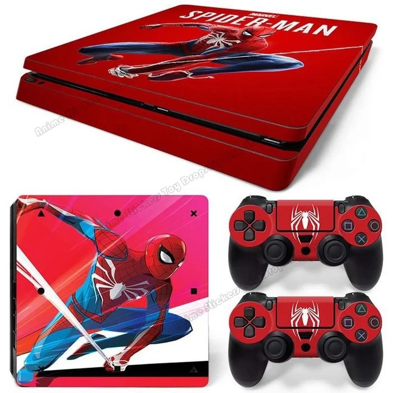 Disney PVC Skin Sticker PS4 Slim Game Console Full Body Marvel Spiderman Cartoon Gamepad Cover for Controller Decal Accessories