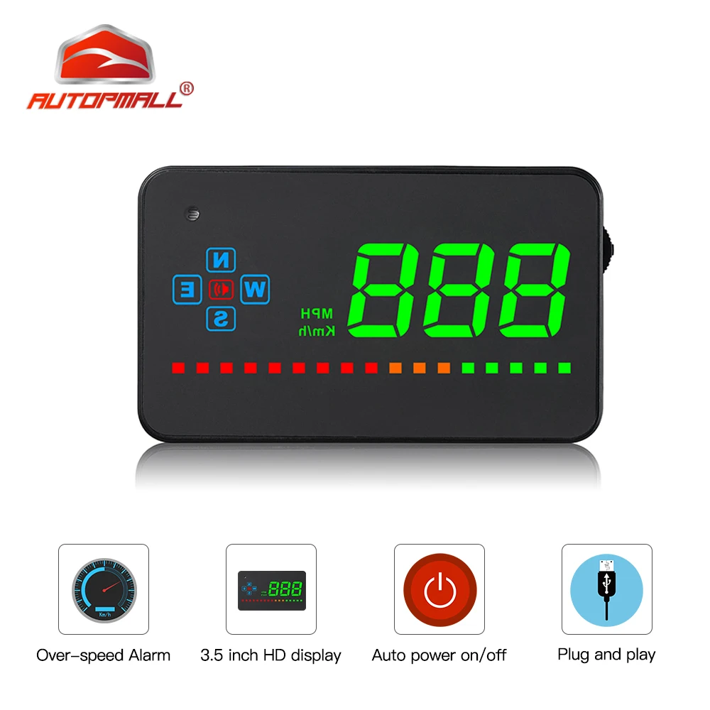 

HUD 3.5 inch GPS Car Head Up Display Speed Alarm Compass Windshield Projector Speedometer HUD via GPS Satellites Car HUD Display