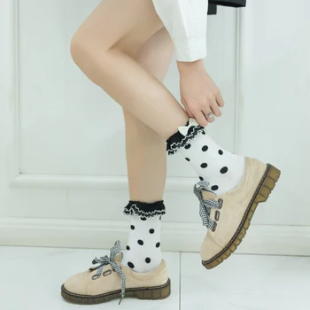 

Princess sweet lolita socks Harajuku wind art Dot Double Lace Cotton Socks Lolita Student sock in Autumn and winter XWZ012