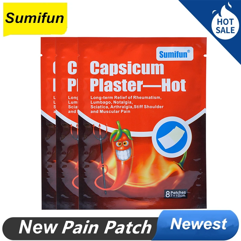 

64 Pcs / 8 Bags Chinese Medical Hot Capsicum Patch Pain Relief Plaster for Joints Pain Relieving Porous Patch Hot Capsicum Patch