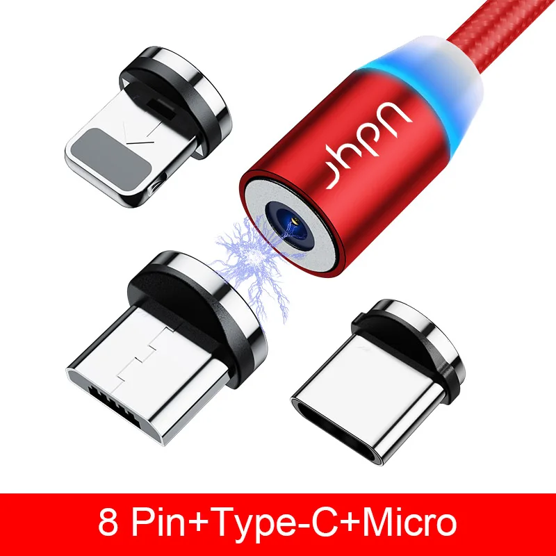 Udyr 3M Магнитный кабель Micro Тип usb C кабель для передачи данных для iPhone XS samsung быстрая Беспроводная зарядка Магнитная Зарядное устройство USB кабели для мобильных телефонов шнур - Цвет: 3 in 1 Red Cable