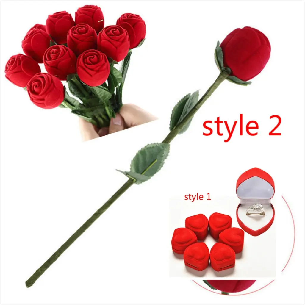 Velvet Foldable Red Heart Shaped Ring Box Mini Cute Red Carrying Cases For Rings Lid Open Display Box Jewelry Packaging 1Pcs Hot