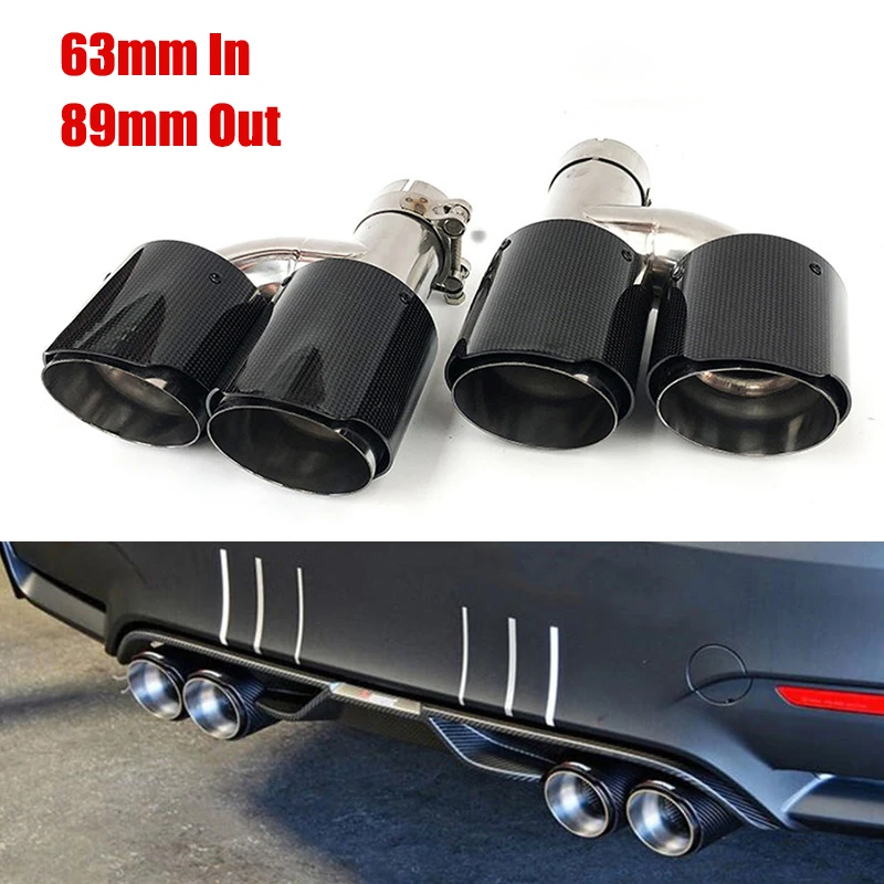 

Universal Car Exhaust Pipe Muffler Tips Auto SUV Dual-outlet Pipe Glossy Carbon Fiber 63mm Inlet 89mm Outlet Slip On Left Right