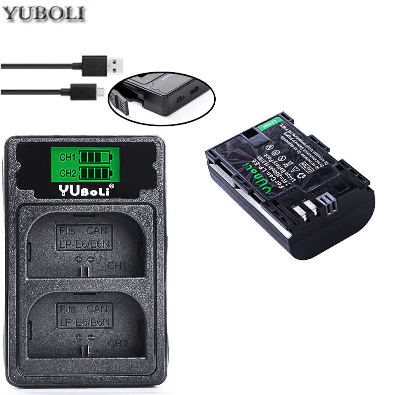 LP-E6 LP-E6N LP E6 LP E6N цифровой аккумулятор+ ЖК-дисплей USB двойное зарядное устройство для Canon EOS 5DS R 5D Mark II 5D Mark III 6D 7D 80D