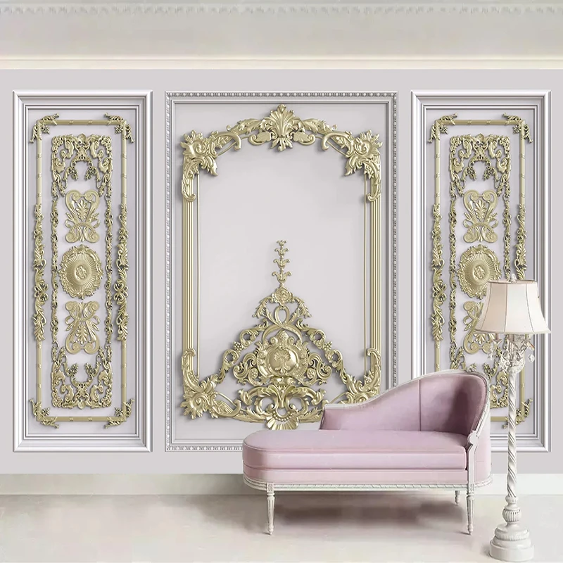 

Drop Shipping Custom Mural Wallpaper 3D Golden Relief Carving European Style Living Room TV Wall Decor Painting Photo Wall Paper