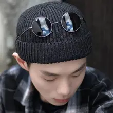 Женские, мужские, унисекс, зимние слитки, ребристая вязаная шапка, с манжетами, одноцветная, с отворотами, вертикальные полосы, мешковатая шапка, вязаная шапка-носок