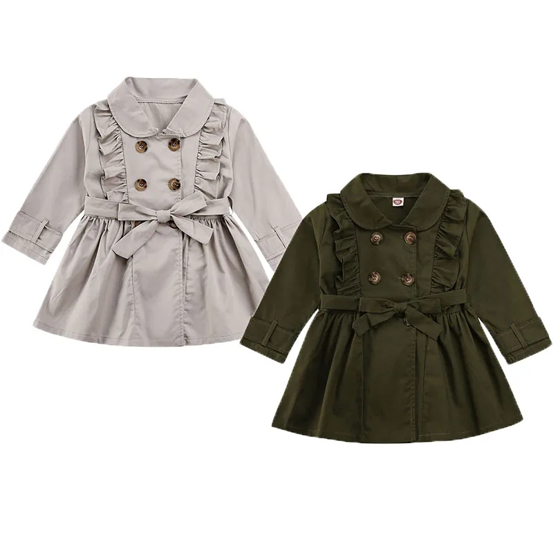 

Toddlers Girl Baby Coat Trench Outfits 2-7Y Button Bandage Ruffle Casual Jacket Windbreaker Dress Coat Outwear